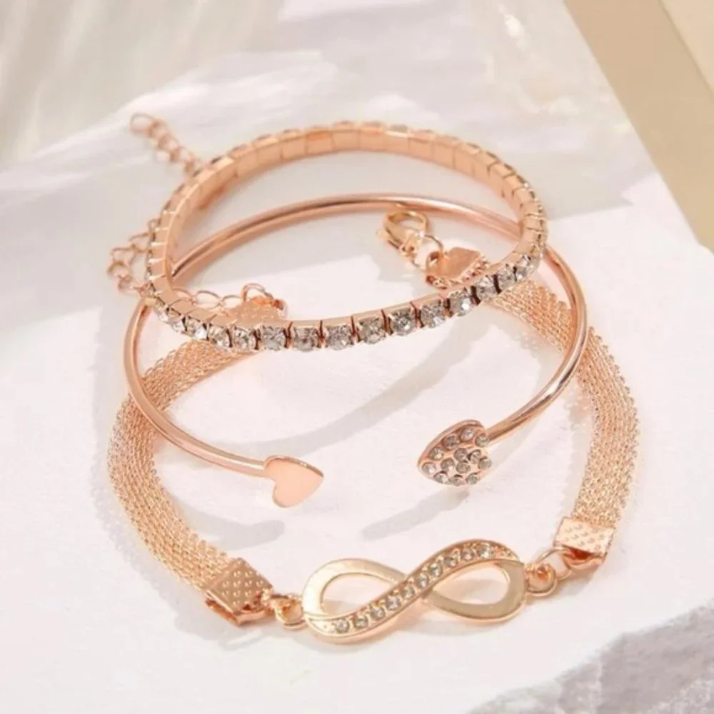 Rose Gold Radiant Hearts Bracelet Set - Picture 2 of 3